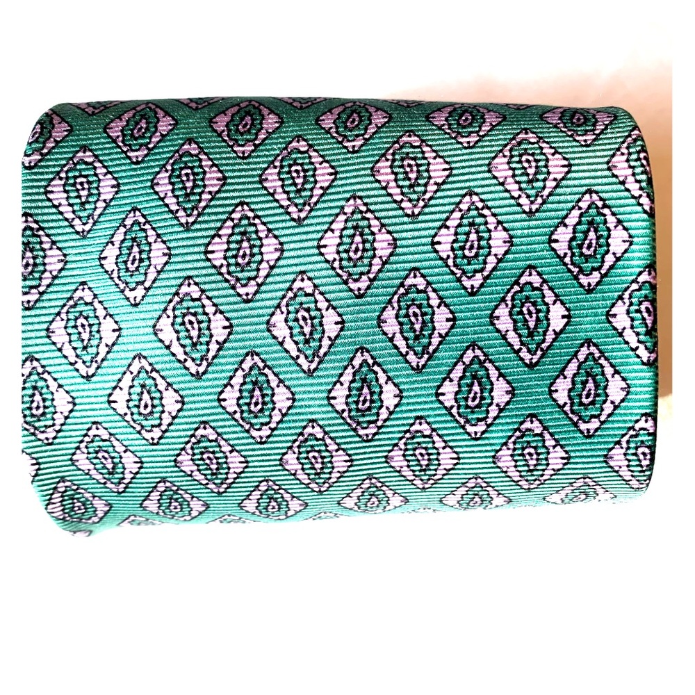 PAUL FREDRICK 100% Silk Teal Geometric Neck Tie